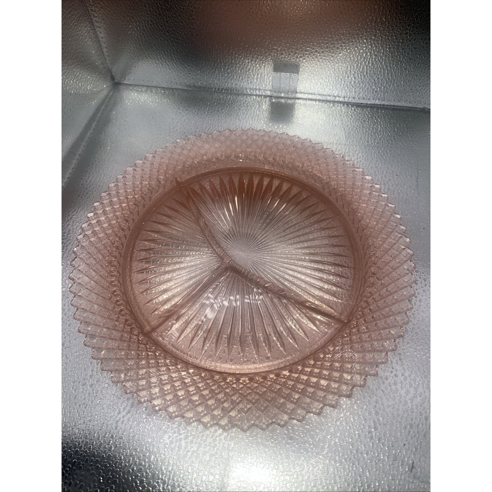 VTG ANCHOR HOCKING MISS AMERICA PINK DEPRESSION GLASS DIVIDED GRILL PLATE 10"